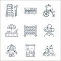 kids line icons. linear set. quality vector line set such as slide, toy machine, robot, clown, tic tac toe, sandbox, tricycle,