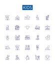 Kids line icons signs set. Design collection of Children, Toddlers, Babies, Youth, Teenagers, Infants, Nursery, Playful