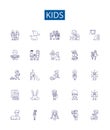 Kids line icons signs set. Design collection of Children, Toddlers, Babies, Youth, Teenagers, Infants, Nursery, Playful