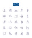 Kids line icons signs set. Design collection of Children, Toddlers, Babies, Youth, Teenagers, Infants, Nursery, Playful