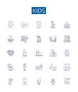 Kids line icons signs set. Design collection of Children, Toddlers, Babies, Youth, Teenagers, Infants, Nursery, Playful
