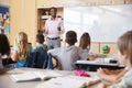 Kids listening to teacher in an elementary school class