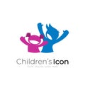 Kids logo with happy design illustration, kids care icon Royalty Free Stock Photo