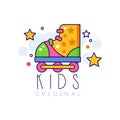 Kids logo original, creative concept template, design element with roller skate hand drawn vector Illustration