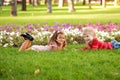 Kids love concept. Little couple in love outdoor