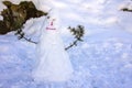 Kids made Snowman in Canillo village outdoor park. Andorra. Royalty Free Stock Photo