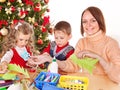 Kids making decoration for Christmas.