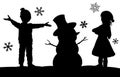 Kids Making Snowman Christmas Silhouette Scene Royalty Free Stock Photo