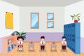 Kids with masks in classroom vector design Royalty Free Stock Photo