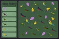 Kids mathematical mini game - count how many parrots and tropical florals - pesquets, senegal, red winged, rosella