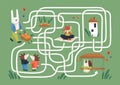 Kids maze game with cute animals in nature. Childish labyrinth puzzle with paths. Logical quest for children's learning