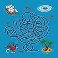 Kids maze. Labyrinth treasure hunters. Help the ship find the way to the island