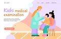 Kids medical examination web banner with cartoon people vector illustration.