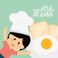 Kids menu chef boy fried egg bread