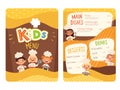 Kids menu. Childrens cooking food little chef restaurant eating menu for little happy peoples vector cartoon template