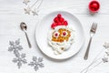 Kids menu Christmas breakfast waffles top view Royalty Free Stock Photo