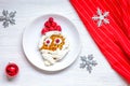 Kids menu Christmas breakfast waffles top view Royalty Free Stock Photo