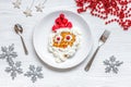 Kids menu Christmas breakfast waffles top view Royalty Free Stock Photo