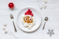 Kids menu Christmas breakfast waffles top view Royalty Free Stock Photo