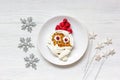 Kids menu Christmas breakfast waffles top view Royalty Free Stock Photo