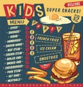 Kids menu design template for fast food restaurant