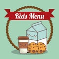 Kids menu milk cookies and cup coffee