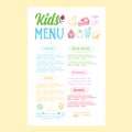 Kids menu. Vector template. Royalty Free Stock Photo