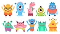 Kids monster collection. Child monster, isolated cartoon aliens characters. Cute ugly comic elements, crazy colorful