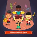 Kids music band playing and singing on stage Royalty Free Stock Photo