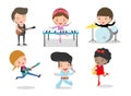 Kids and music, Children playing Musical Instruments,set of Kids playing different musical instruments,Vector Illustration. Royalty Free Stock Photo