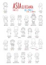 Kids and nationalities of the world vector: Asia and Oceania Set 2 of 2. Set of 24 characters for coloring in national costumes