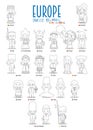 Kids and nationalities of the world vector: Europe Set 2 of 2. Set of 22 characters for coloring dressed in national costumes Royalty Free Stock Photo