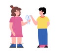 Kids nice behavior image playing, flat cartoon vector illustration isolated