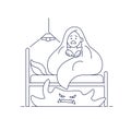 Kids nightmares, Fear of darkness vector illustration. Scared boy imagining monster under bed. Child hides under blanket