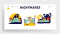 Kids Nightmares Website Landing Page. Scared Children Sitting on Bed Hiding from Ghost under Blanket