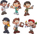 Cartoon kids with different occupations Royalty Free Stock Photo