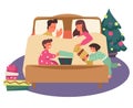 Kids opening Christmas presents in pajamas while parents sleep Royalty Free Stock Photo