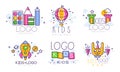 Kids Original Logo Design Collection, Children Education Club, Playground, Zone Colorful Badges Vector Illustration Royalty Free Stock Photo