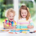 Kids paint and draw at home Royalty Free Stock Photo