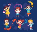 kids with paint. happy cute funny children with brushes and colours, drawing childhood concept, art school kindergarten Royalty Free Stock Photo