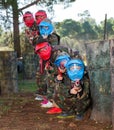 Kids paintball players aiming outdoors Royalty Free Stock Photo