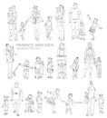 Kids, parents and babies silhouettes, sketch Royalty Free Stock Photo
