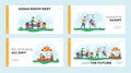 Kids and Parents Characters on Outdoor Playground Landing Page Template Set. Children Ride on Swing Royalty Free Stock Photo