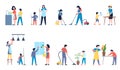 Kids parents cleaning. Help house to mom, happy family clean home. Teenage and children helping mother and father Royalty Free Stock Photo