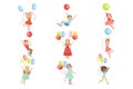 Kids With Party Balloons Set Of Simple Design Illustrations In Cute Fun Cartoon Style Isolated Royalty Free Stock Photo