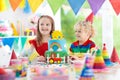 Kids party. Birthday cake with candles for child. Royalty Free Stock Photo