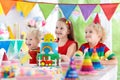 Kids party. Birthday cake with candles for child. Royalty Free Stock Photo