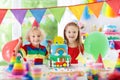 Kids party. Birthday cake with candles for child. Royalty Free Stock Photo