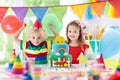 Kids party. Birthday cake with candles for child. Royalty Free Stock Photo