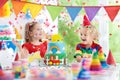 Kids party. Birthday cake with candles for child. Royalty Free Stock Photo